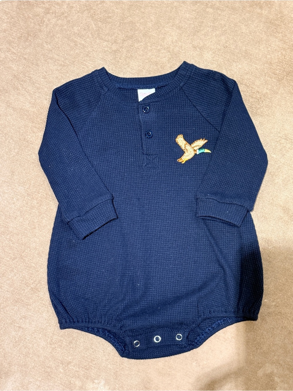 Stitchy Fish Flying Home Embroidered Waffle Knit Bubble | 12 Mo.